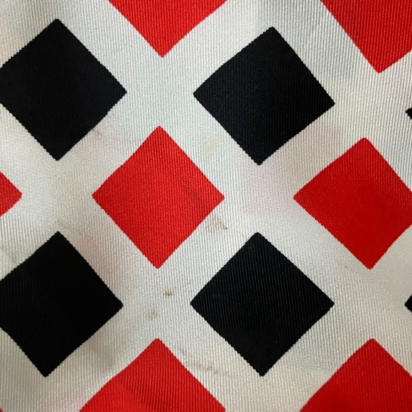 NORELL Silk Red and Black Checker and Stripe Print Fringe Hem Scarf Shawl - Picture 6 of 7